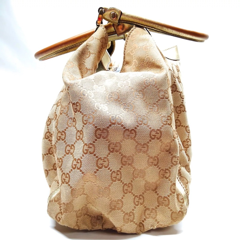 Authentic Large Gucci Hand Bag Gold/Brown Canvas - Picture 3 of 9